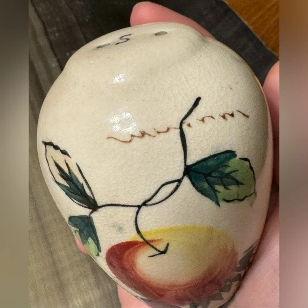 Antique Vintage Hand Painted Japanese Ceramic Peach Apple Salt Shaker